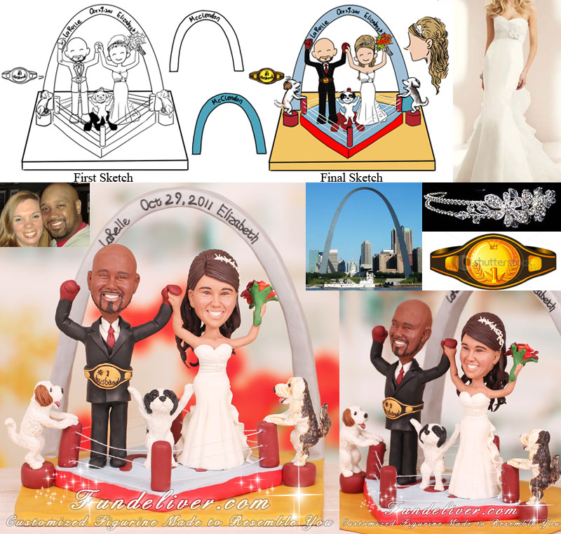 Boxing Cake Topper Couple Figurine in Victory Pose with Boxing Gloves on Hands